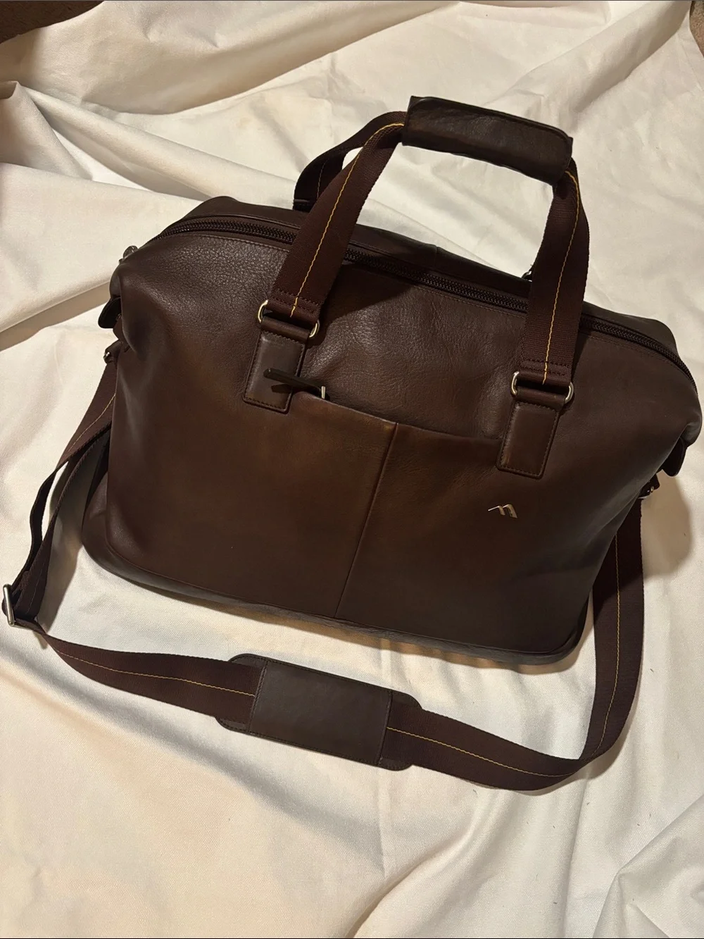 Brenthaven Premium Mercer Weekender Brown Leather Duffel Bag w/ Removable Strap